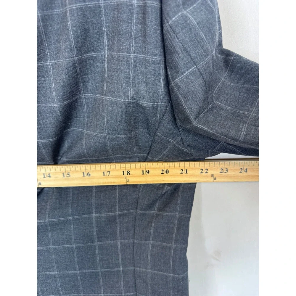 Indochino Mens 44L Tall 36X31 Gray Windowpane 100% Wool 2 Piece Suit Paisley